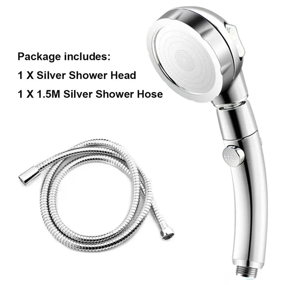 Essentials House Silver and hose High Pressure Shower Head Set With Hose and Holder Gold 3 Modes Large Flow Rainfall Handheld