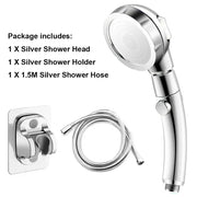 Essentials House Silver Set High Pressure Shower Head Set With Hose and Holder Gold 3 Modes Large Flow Rainfall Handheld