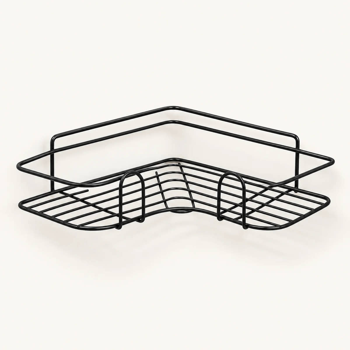 Black wire corner shelf with curved front