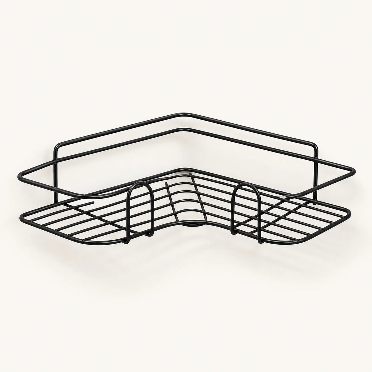 Black wire corner shelf with curved front