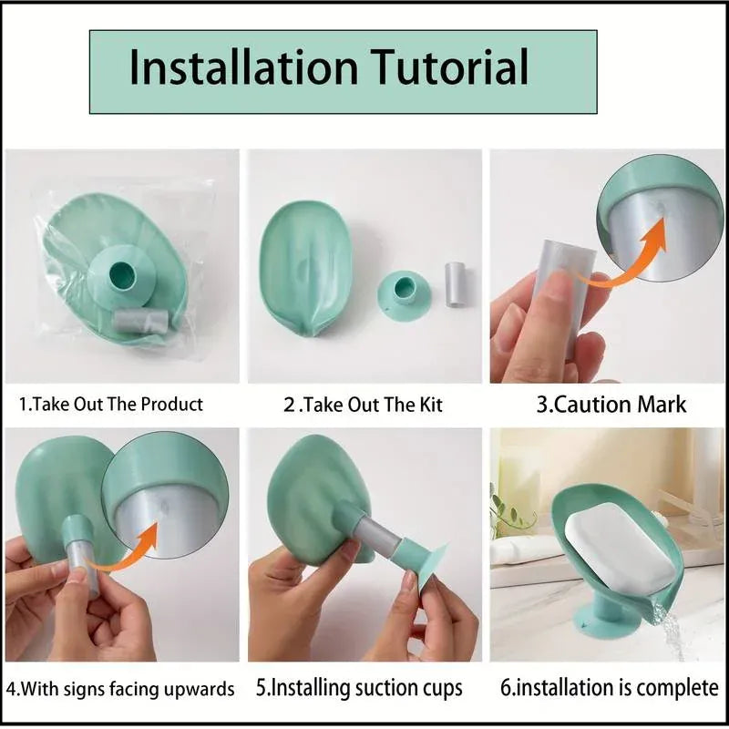 Alternate view of leaf-shaped self-draining soap dish with suction cup