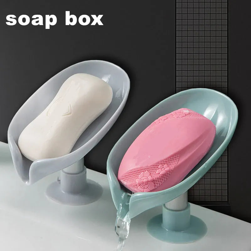 Alternate view of leaf-shaped self-draining soap dish with suction cup