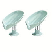 Alternate view of leaf-shaped self-draining soap dish with suction cup