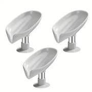 Alternate view of leaf-shaped self-draining soap dish with suction cup