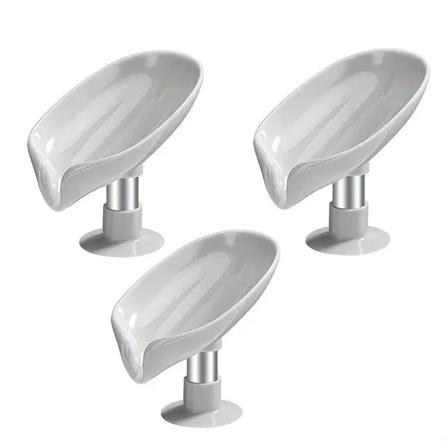 Alternate view of leaf-shaped self-draining soap dish with suction cup