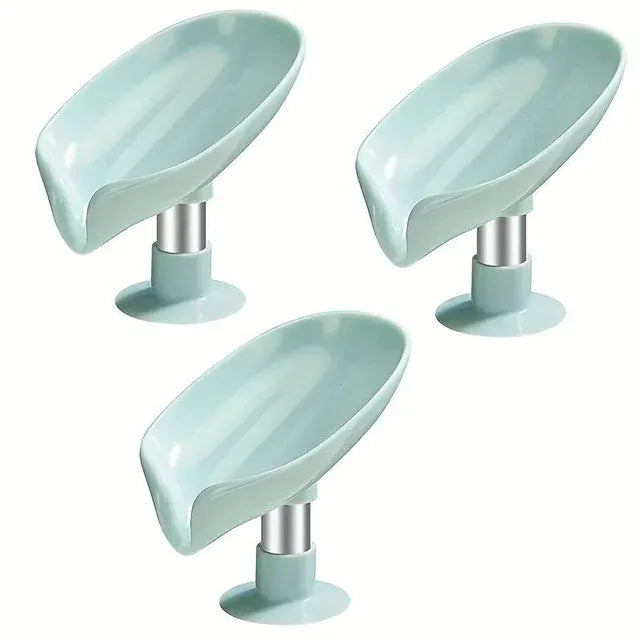Alternate view of leaf-shaped self-draining soap dish with suction cup