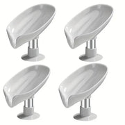 Alternate view of leaf-shaped self-draining soap dish with suction cup