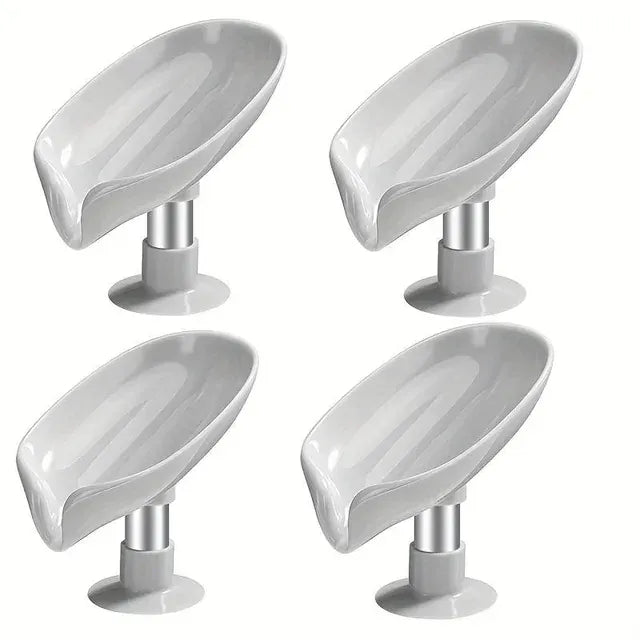 Alternate view of leaf-shaped self-draining soap dish with suction cup