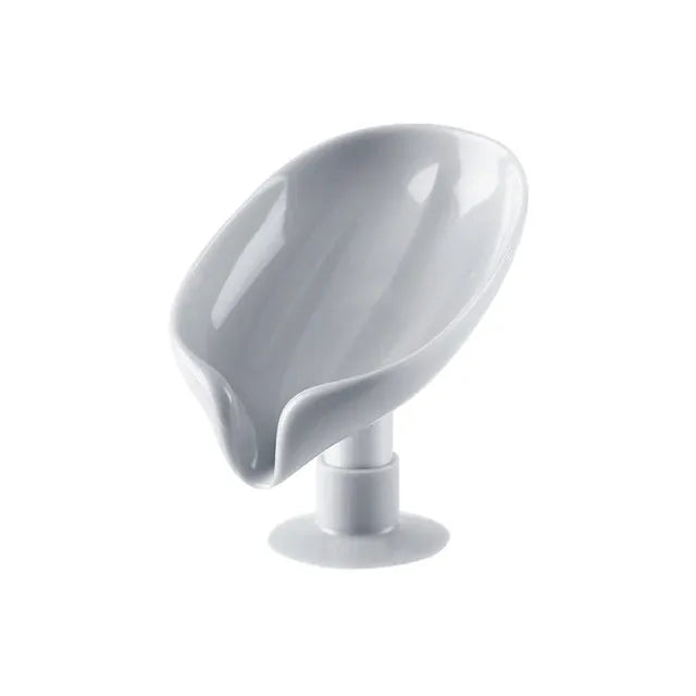 Alternate view of leaf-shaped self-draining soap dish with suction cup