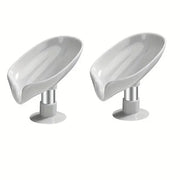 Alternate view of leaf-shaped self-draining soap dish with suction cup
