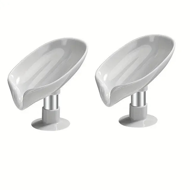 Alternate view of leaf-shaped self-draining soap dish with suction cup