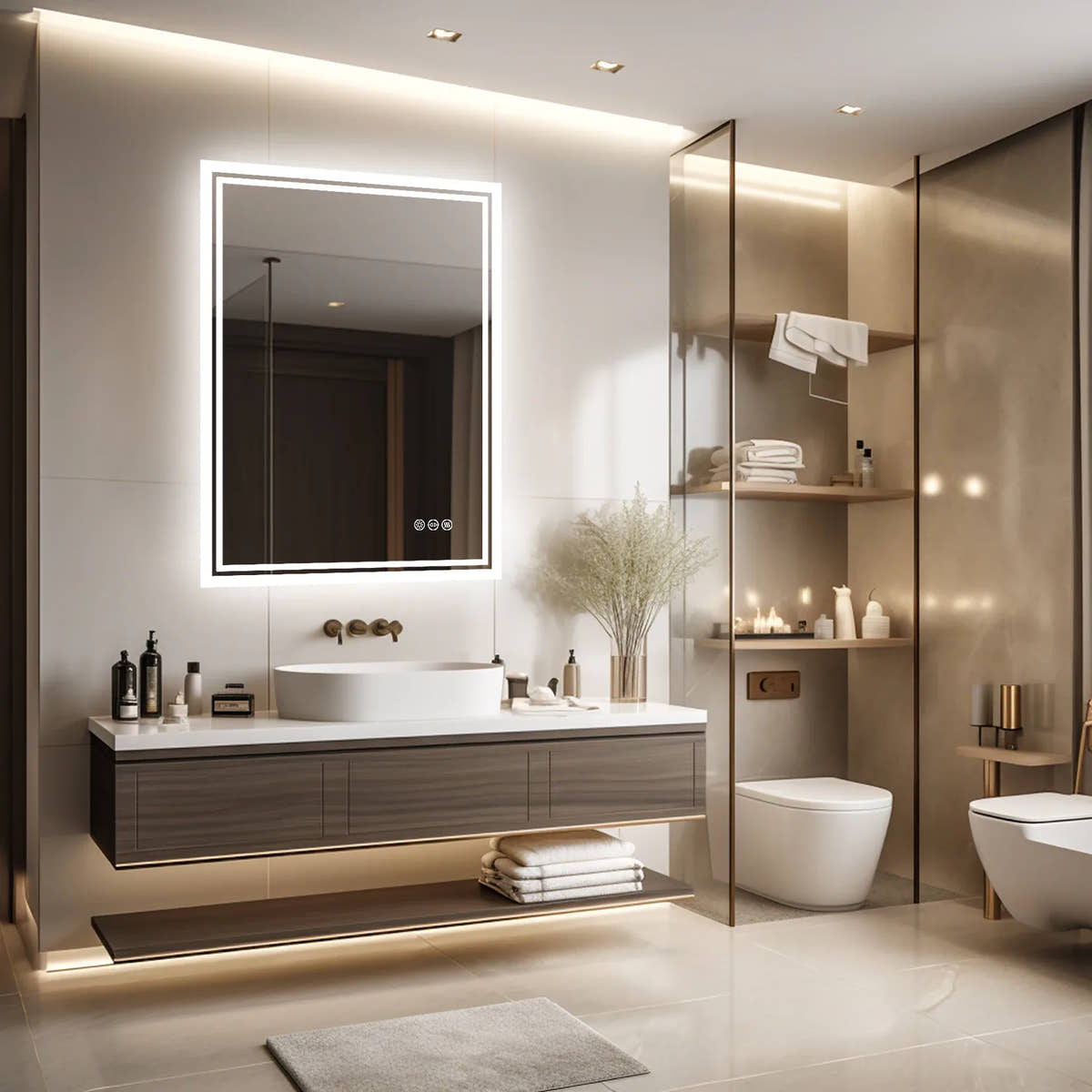 Essentials House LED Backlit Mirror Bathroom Vanity with Lights,Anti-Fog,Dimmable,CRI90+,Touch Button,Water