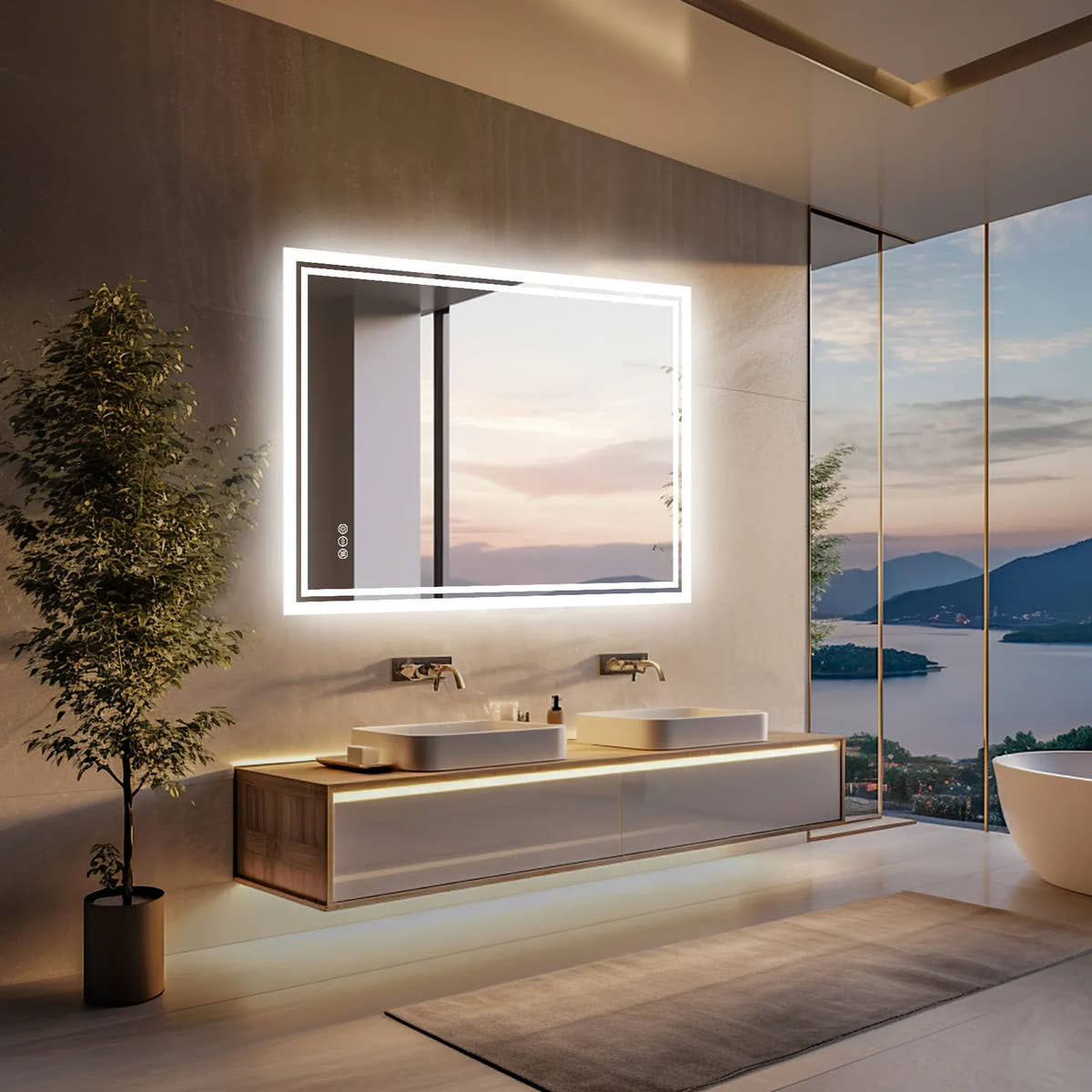 Essentials House LED Backlit Mirror Bathroom Vanity with Lights,Anti-Fog,Dimmable,CRI90+,Touch Button,Water