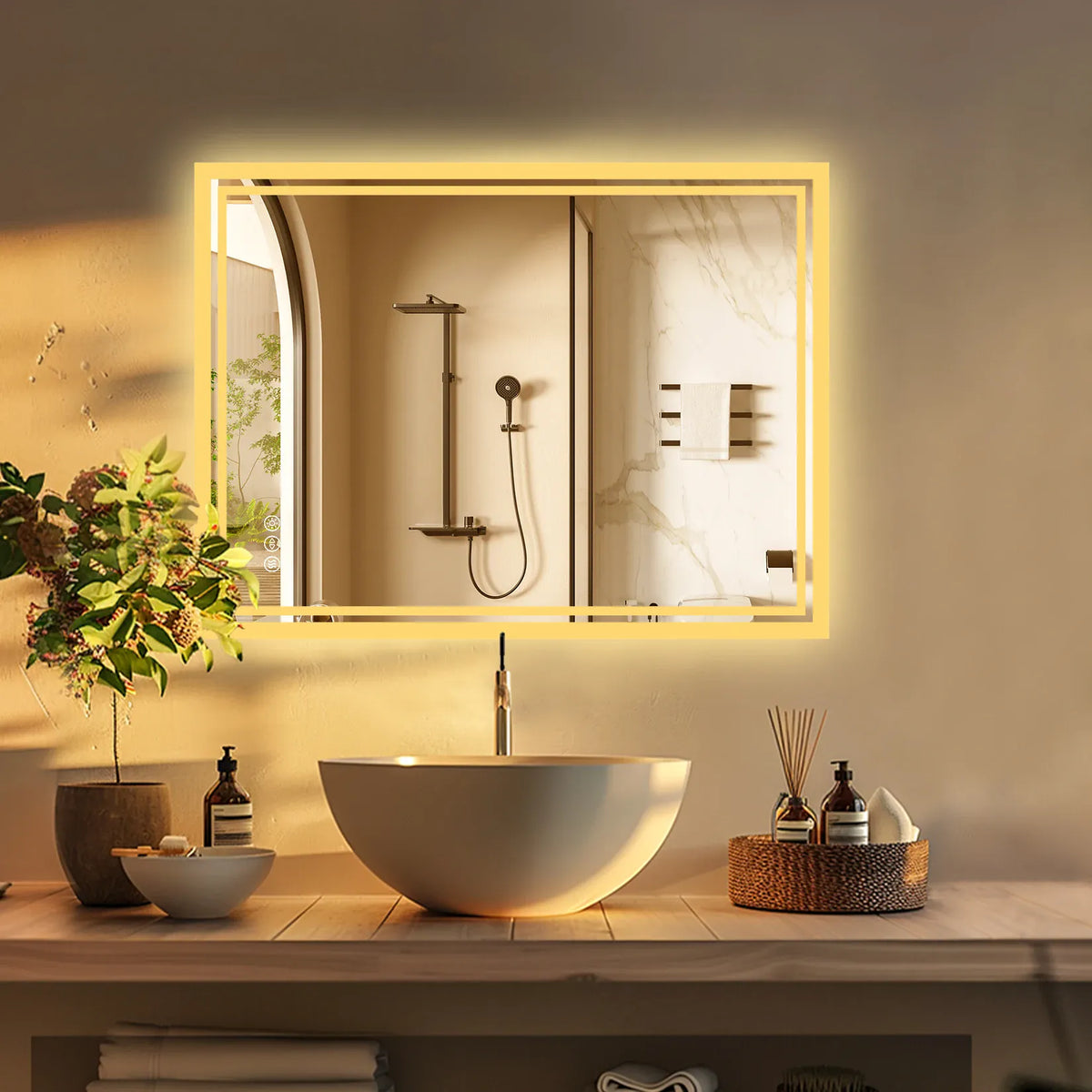 Essentials House LED Backlit Mirror Bathroom Vanity with Lights,Anti-Fog,Dimmable,CRI90+,Touch Button,Water