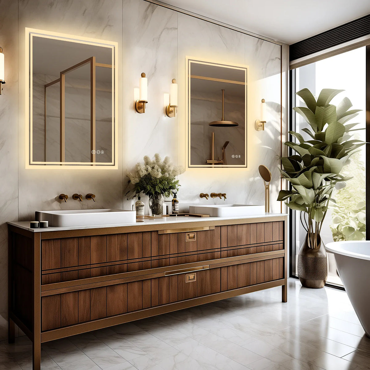 Essentials House LED Backlit Mirror Bathroom Vanity with Lights,Anti-Fog,Dimmable,CRI90+,Touch Button,Water