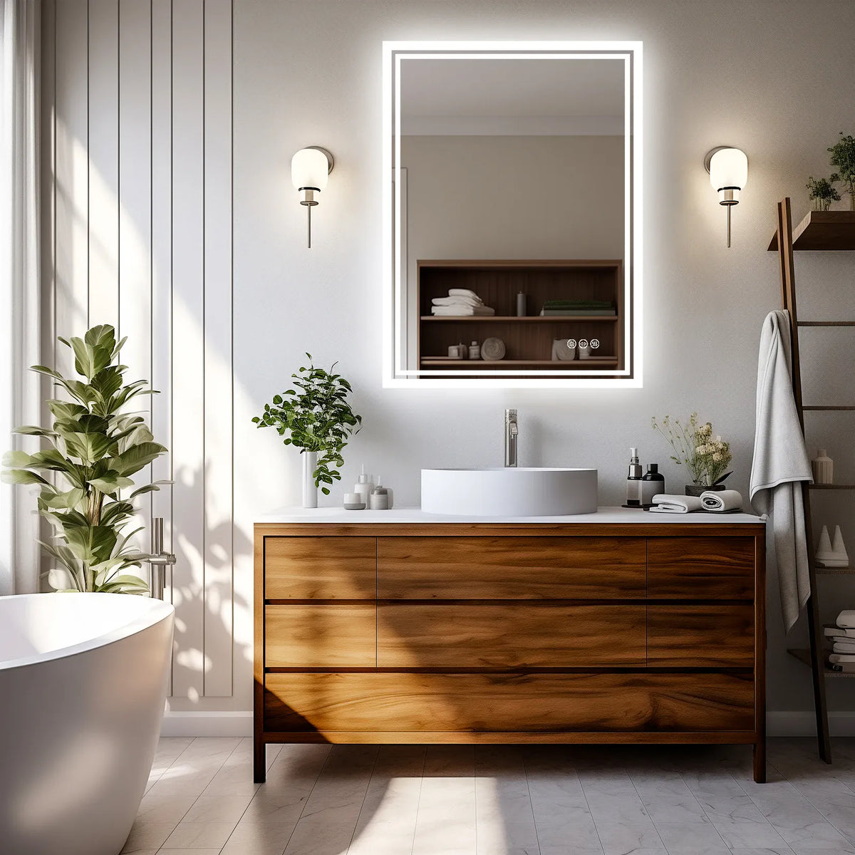 Essentials House LED Backlit Mirror Bathroom Vanity with Lights,Anti-Fog,Dimmable,CRI90+,Touch Button,Water