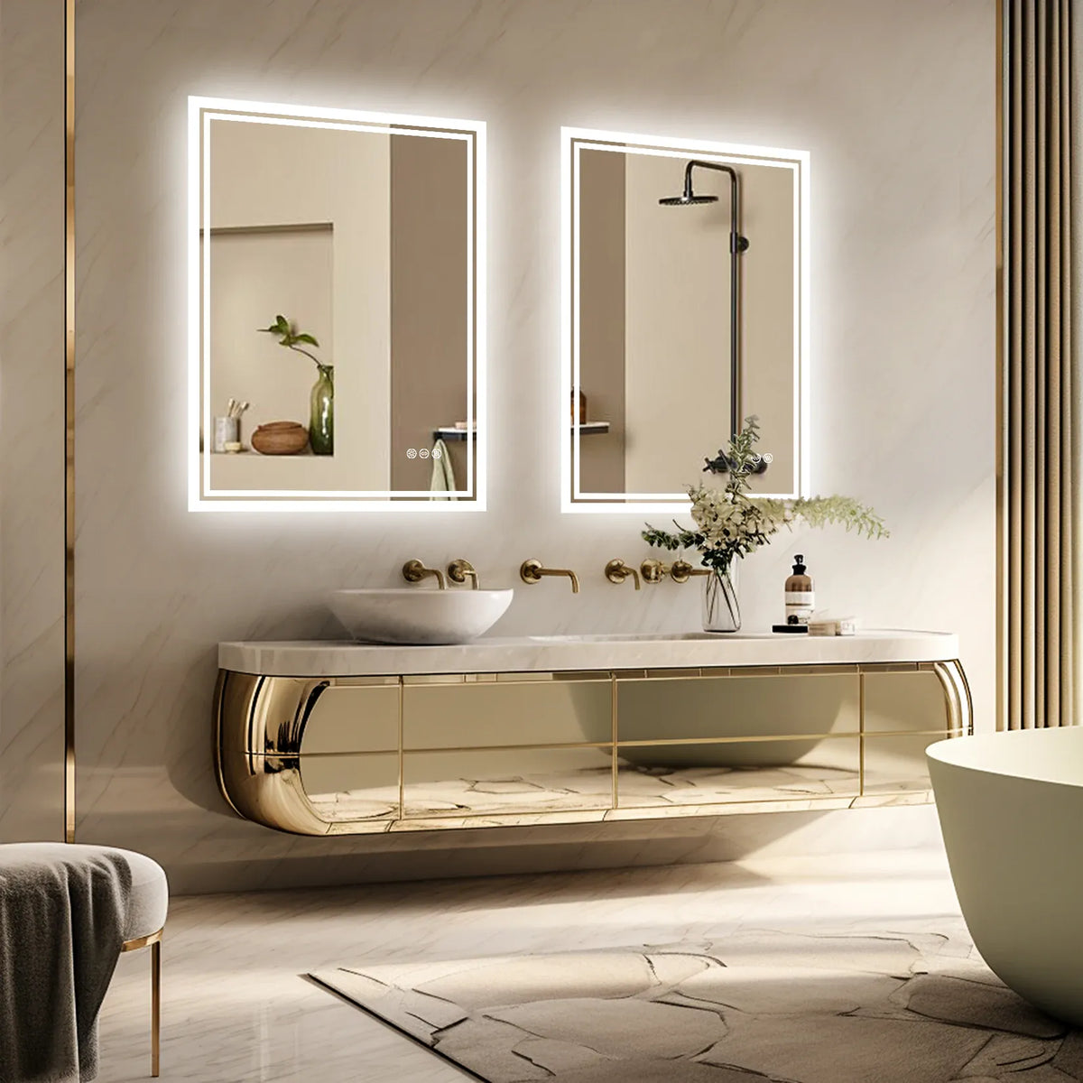 Essentials House LED Backlit Mirror Bathroom Vanity with Lights,Anti-Fog,Dimmable,CRI90+,Touch Button,Water