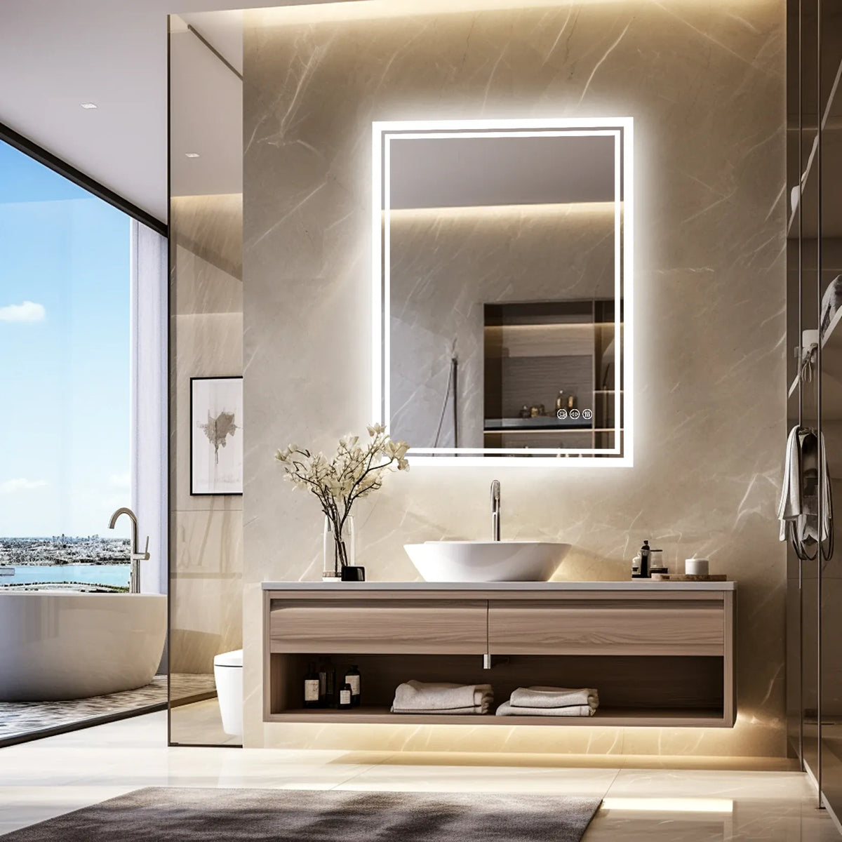 Essentials House LED Backlit Mirror Bathroom Vanity with Lights,Anti-Fog,Dimmable,CRI90+,Touch Button,Water