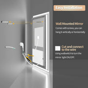 Essentials House LED Backlit Mirror Bathroom Vanity with Lights,Anti-Fog,Dimmable,CRI90+,Touch Button,Water