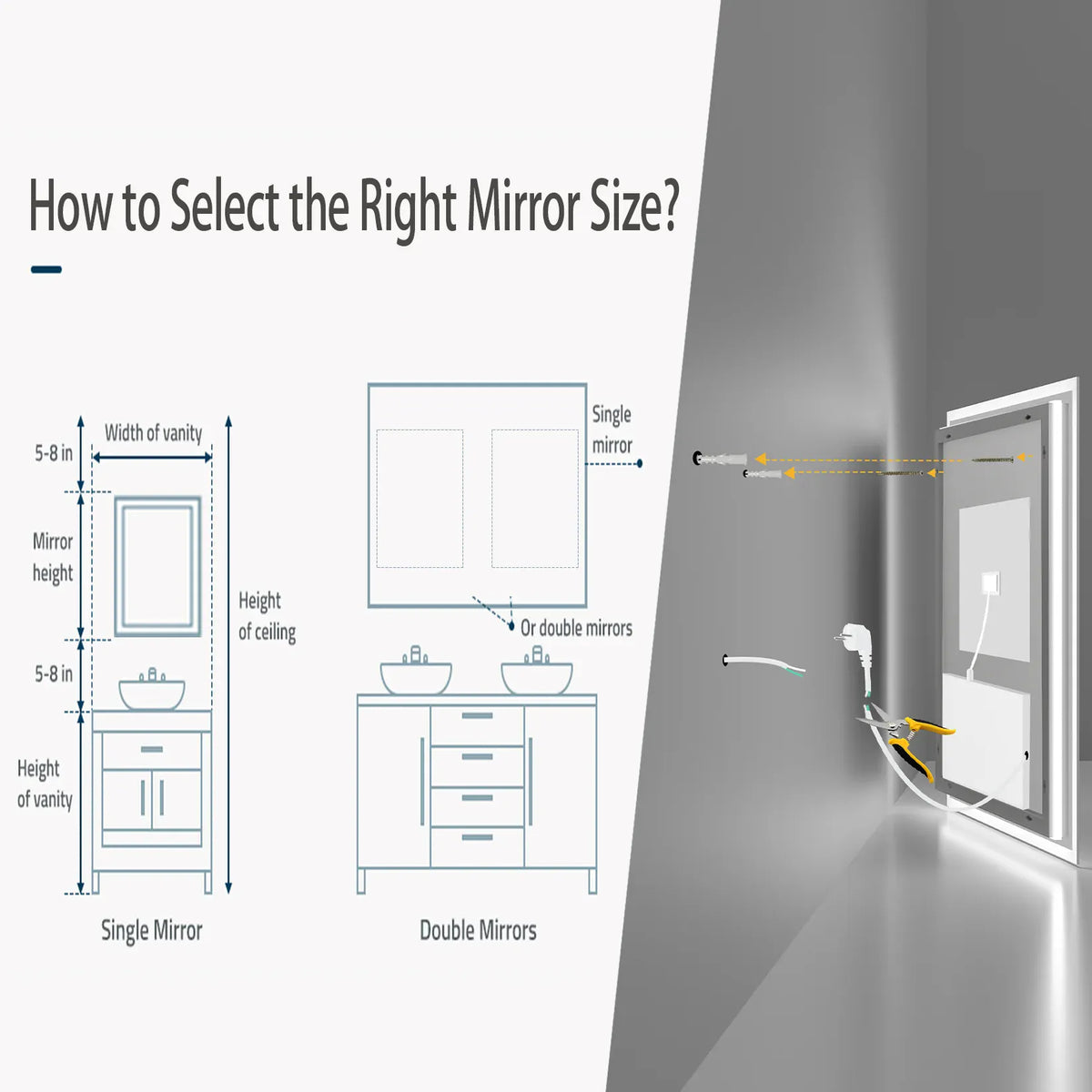 Essentials House LED Backlit Mirror Bathroom Vanity with Lights,Anti-Fog,Dimmable,CRI90+,Touch Button,Water