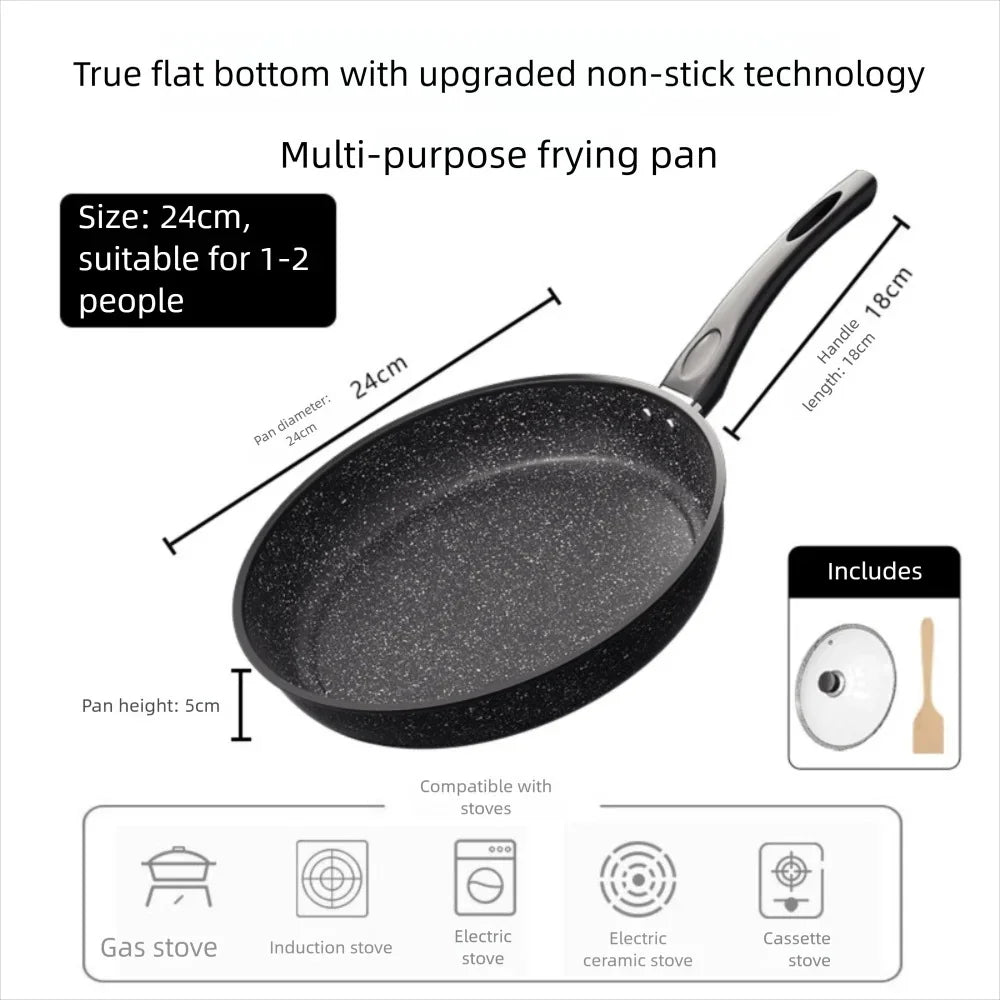 24 cm stone-style nonstick frying pan with glass lid and spatula