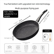 24 cm Maifan stone-style nonstick frying pan with glass lid and spatula, showing dimensions and compatible stovetops