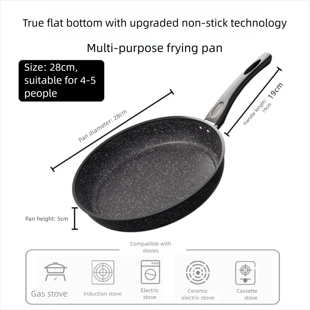 28 cm Maifan stone-style nonstick frying pan dimensions with 18 cm handle and compatible stovetop types