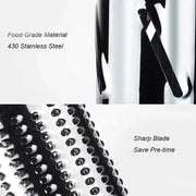 Manual rotary cheese grater with hand crank and three interchangeable drum blades