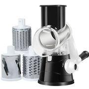 Black manual rotary cheese grater with hand crank and drum blade