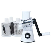 White manual rotary cheese grater with hand crank and drum blade