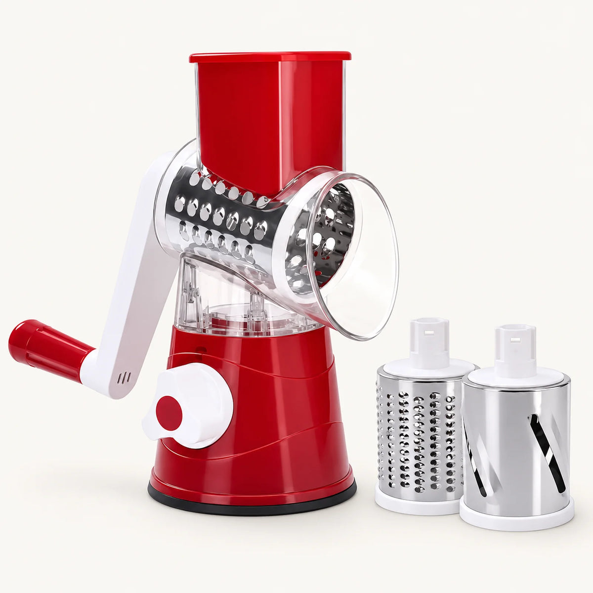 Manual Rotary Cheese Grater on a warm off-white background with a soft natural shadow.