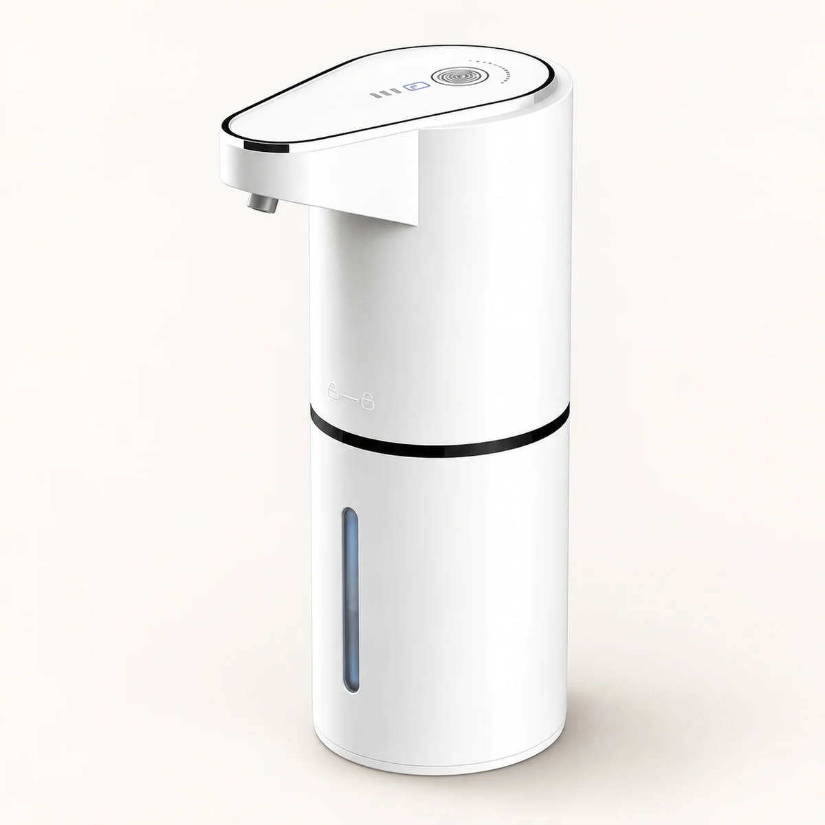 White touchless soap dispenser with level window