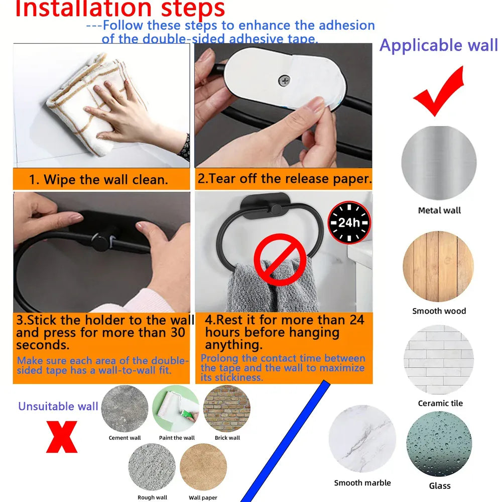 Four-step no-drill bathroom hardware installation guide