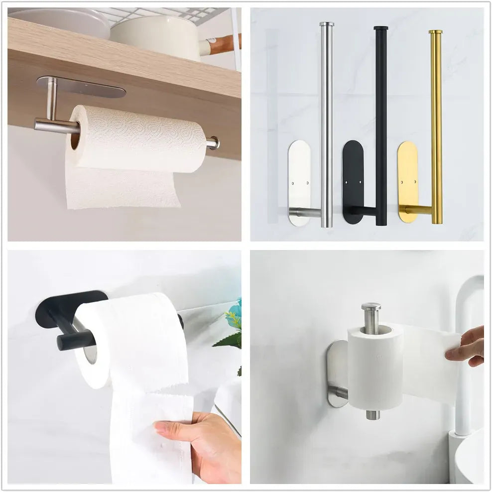 Six adhesive bathroom hardware styles in use