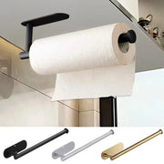 Black paper towel holder mounted below a kitchen cabinet