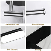 No-drill stainless steel holder for toilet paper or paper towels