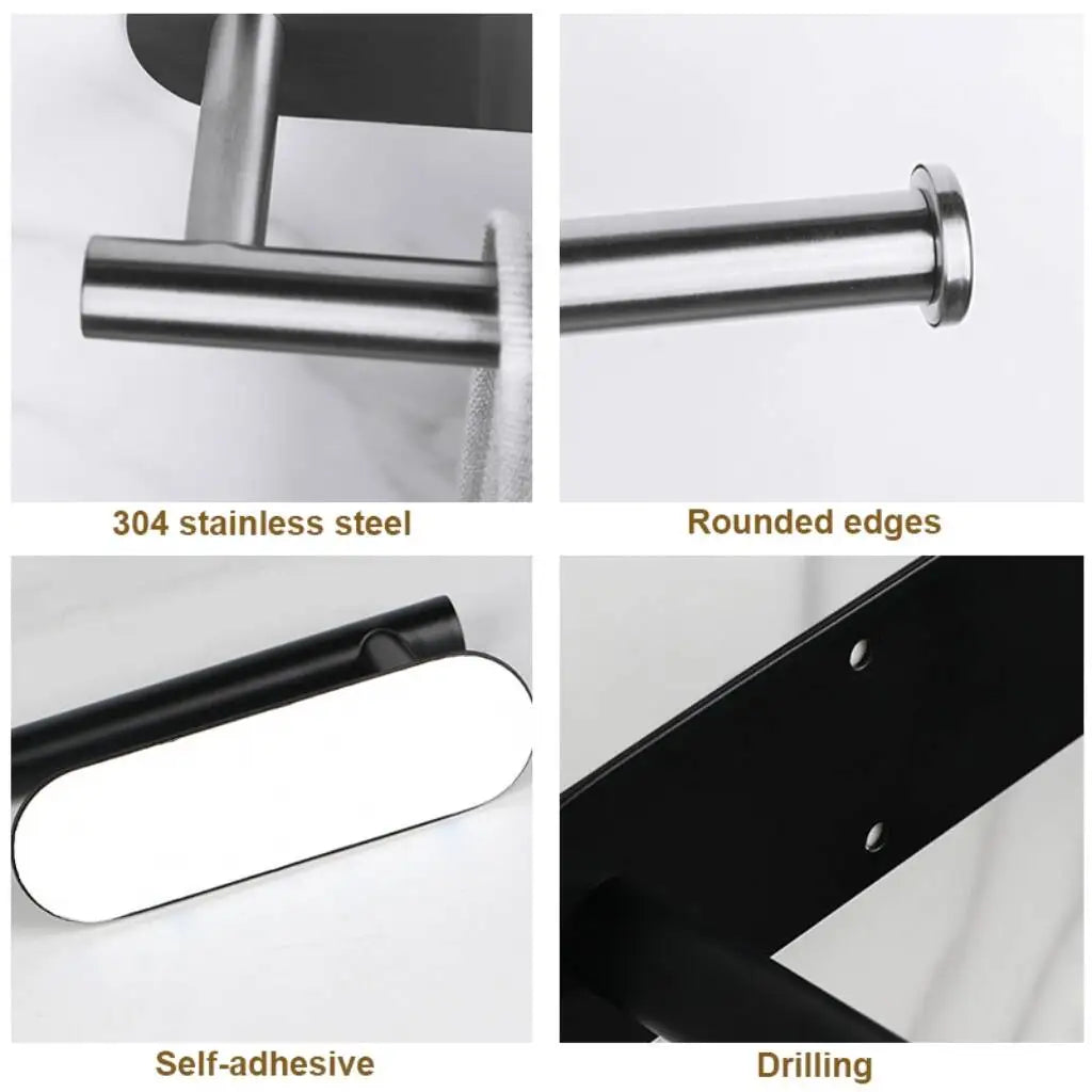 No-drill stainless steel holder for toilet paper or paper towels