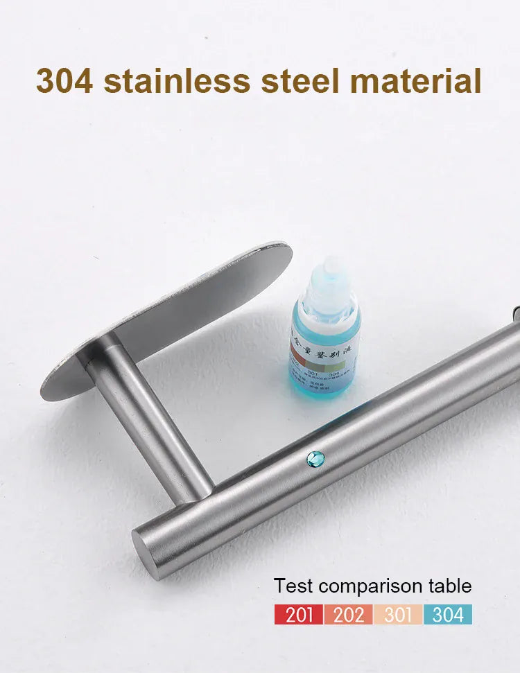 No-drill stainless steel holder for toilet paper or paper towels