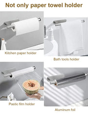 No-drill stainless steel holder for toilet paper or paper towels