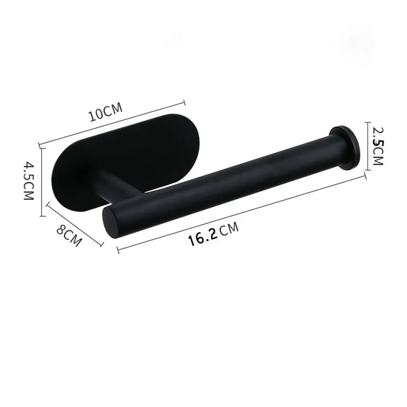 Black no-drill stainless steel 16.2 cm toilet paper holder