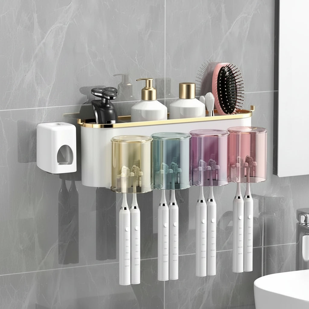 Alternate view of no-drill wall-mounted toothbrush organizer