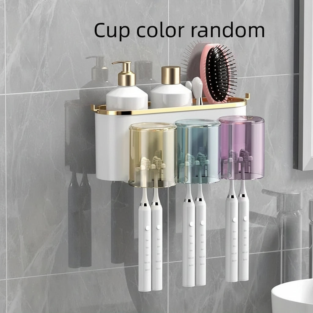 Alternate view of no-drill wall-mounted toothbrush organizer