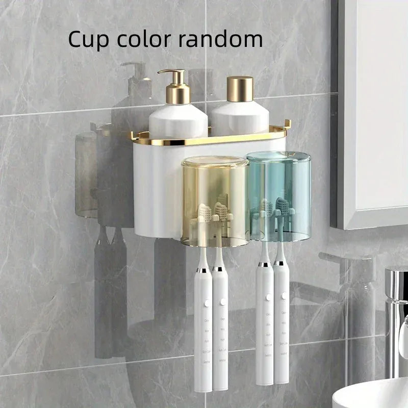 Alternate view of no-drill wall-mounted toothbrush organizer