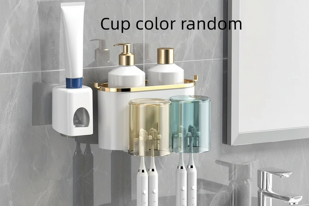 Alternate view of no-drill wall-mounted toothbrush organizer