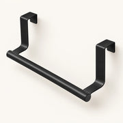 Black over-cabinet towel bar with two hooks