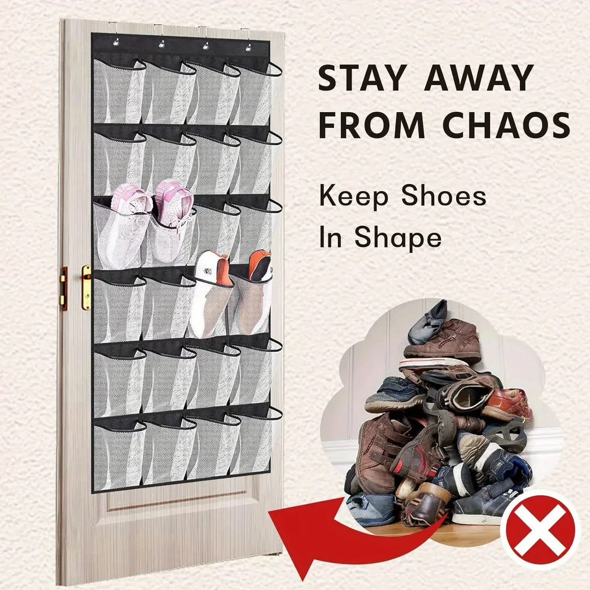 Twelve- and twenty-four-pocket shoe organizer size options