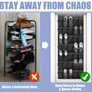White metal over-the-door hooks for the shoe organizer