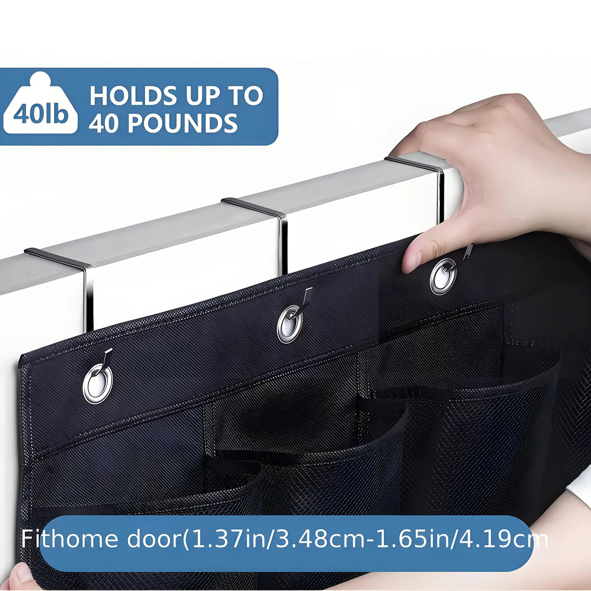 Alternate view of over-the-door shoe organizer with mesh pockets