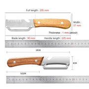 Essentials House vegetable peeler dimensions - 195mm full length, 90mm blade, 105mm wooden handle