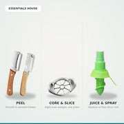 Essentials House Prep Trio - peel, core and slice, juice and spray kitchen prep tool set